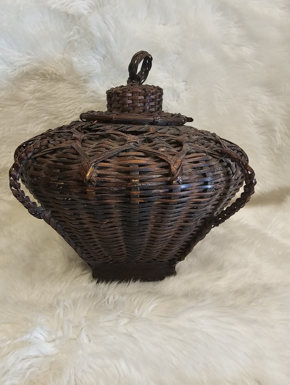 Vintage Philippines Wicker Rattan Lidded Basket Boho Home Decor